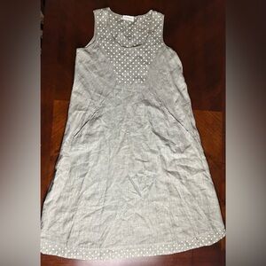 Club Voltaire Gray Polka Dot Dress 100% linen -LEINEN
